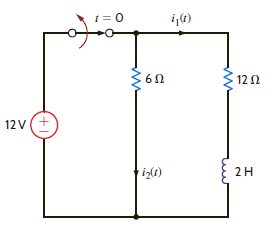 In the circuit shown in Fig. E7.3, the switch opens at t = 0. Find i 1 ( t ) for t 0.     Figure E7.3
