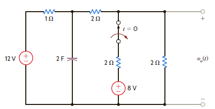 Consider the network in Fig. E7.5. The switch opens at t = 0. Find v o ( t ) for t 0.     Figure E7.5