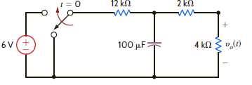 Use the differential equation approach to find v o ( t ) for t 0 in the circuit in Fig. P7.5 and plot the response, including the time interval just prior to switch action. Figure P7.5