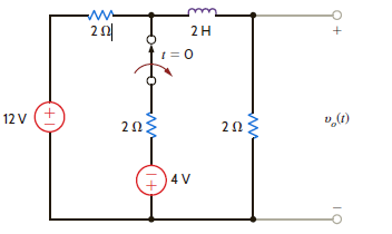 Consider the network in Fig. E7.6. If the switch opens at t = 0, find the output voltage v o ( t ) for t 0. Figure E7.6