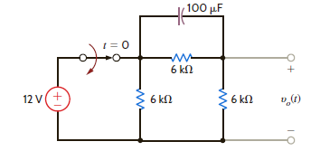 Use the differential equation approach to find v o ( t ) for t 0 in the circuit in Fig. P7.8 and plot the response, including the time interval just prior to opening the switch. Figure P7.8