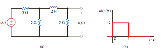 The voltage source in the network in Fig. E7.11a is shown in Fig. E7.11b. The initial current in the inductor must be zero. (Why ) Determine the output voltage v o ( t ) for t 0.     Figure E7.11