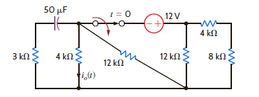 Use the differential equation approach to find i o ( t ) for t 0 in the circuit in Fig. P7.11 and plot the response, including the time interval just prior to opening the switch. Figure P7.11