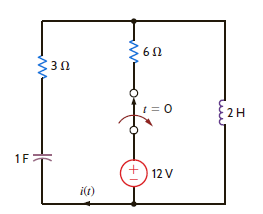 The switch in the network in Fig. E7.14 opens at t = 0. Find i ( t ) for t 0.     Figure E7.14