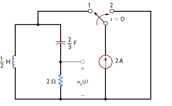 The switch in the network in Fig. E7.15 moves from position 1 to position 2 at t = 0. Find v o ( t ) for t 0. Figure E7.15