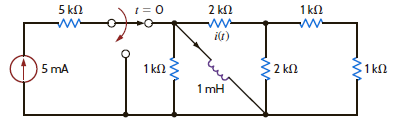 Use the differential equation approach to find i ( t ) for t 0 in the circuit in Fig. P7.15 and plot the response, including the time interval just prior to opening the switch.     Figure P7.15