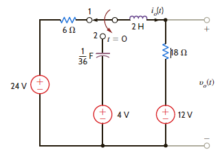 The switch in the network in Fig. E7.17 moves from position 1 to position 2 at t = 0. Compute i o ( t ) for t 0 and use this current to determine v 0 ( t ) for t 0. Figure E7.17