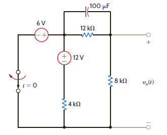 Use the differential equation approach to find v o ( t ) for t 0 in the circuit in Fig. P7.17 and plot the response, including the time interval just prior to opening the switch. Figure P7.17