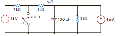 Use the step-by-step method to find i o ( t ) for t 0 in the network in Fig. P7.39. Figure P7.39