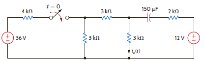 Use the step-by-step method to find i o ( t ) for t 0 in the network in Fig. P7.45.     Figure P7.45