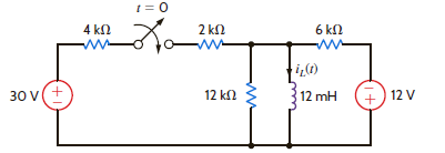 The switch in the circuit in Fig. P7.59 is moved at t = 0. Find i L ( t ) for t 0 using the step-by-step technique.     Figure P7.59
