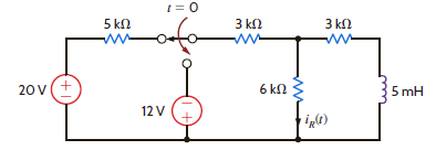 The switch in the circuit in Fig. P7.60 is moved at t = 0. Find i R ( t ) for t 0 using the step-by-step technique.     Figure P7.60