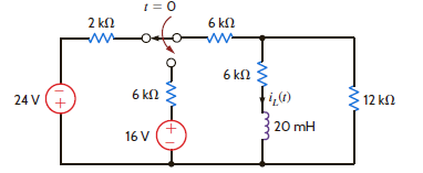 The switch in the circuit in Fig. P7.61 is moved at t = 0. Find i L ( t ) for t 0 using the step-by-step technique.     Figure P7.61