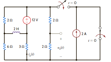 Use the step-by-step method to find v o ( t ) for t 0 in the circuit in Fig. P7.77.     Figure P7.77