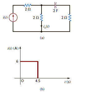 The current source in the network in Fig. P7.83a is defined in Fig. P7.83b. The initial voltage across the capacitor must be zero. (Why ) Determine the current i o ( t ) for t 0.     Figure P7.83