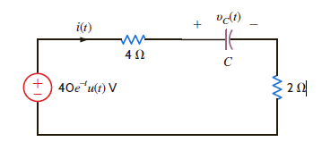 Given that i ( t ) = 13.33 e t 8.33 e 0.5 t A for t 0 in the network in Fig. P7.93, find the following: (a) v c (0). (b) v c ( t = 1 s). (c) the capacitance C. Figure P7.93