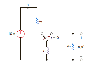 For the circuit in Fig. P7.94, choose R 1 , R 2 , and L such that v o ( t ) = 20 e 10 t V and the current i 1 never exceeds 1 A. Figure P7.94