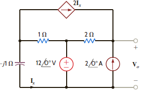 Find V o in the circuit in Fig. 8PFE-2. a. 25.4 10.25° V b. 20.1 4.63° V c. 30.8 8.97° V d. 18.3 12.32° V Figure 8PFE-2