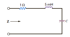Find the value of C in the circuit shown in Fig. P8.21 so that Z is purely resistive at a frequency of 60 Hz.     Figure P8.21