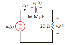 Draw the frequency-domain network and calculate i ( t ) in the circuit shown in Fig. P8.29 if v S ( t ) is 15 sin (10,000 t ) V. Also, using a phasor diagram, show that v C ( t ) + v R ( t ) = v S ( t ). Figure P8.29