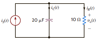 Draw the frequency-domain network and calculate v o ( t ) in the circuit shown in Fig. P8.30 if i S ( t ) is 1 cos (2500 t 45°) A. Also, using a phasor diagram, show that i C ( t ) + i R ( t ) = i S ( t ). Figure P8.30