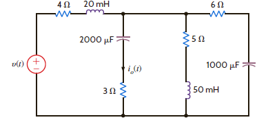 Find i o ( t ) in the circuit in Fig. P8.35 if v ( t ) = 50 cos 100 t V. Figure P8.35