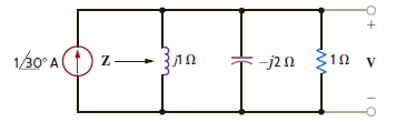 Find the voltage V shown in Fig. P8.42.     Figure P8.42
