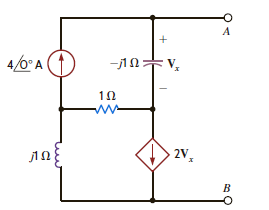Find the Thevenin's equivalent for the network in Fig. P8.138 at terminals A B.     Figure P8.138