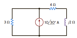 Given the network in Fig. E9.2, find the average power absorbed by each passive circuit element and the total average power supplied by the current source. Figure E9.2