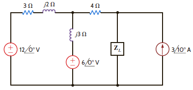 Determine Z L for maximum average power transfer and the value of the maximum average power transferred to Z L in Fig. E9.9. Figure E9.9