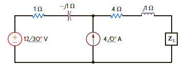 Determine the impedance Z L for maximum average power transfer and the value of the maximum average power transferred to Z L for the circuit shown in Fig. P9.32. Figure P9.32