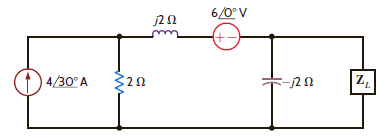 Determine the impedance Z L for maximum average power transfer and the value of the maximum average power absorbed by the load in the network shown in Fig. P9.34. Figure P9.34