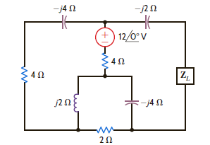 Find the value of Z L in Fig. P9.42 for maximum average power transfer to the load. Figure P9.42