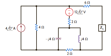 Find the value of Z L in Fig. P9.44 for maximum average power transfer to the load. Figure P9.44