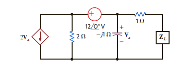 Determine the impedance Z L for maximum average power transfer and the value of the maximum average power absorbed by the load in the network shown in Fig. P9.45. Figure P9.45