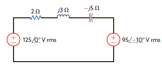 Find the real and reactive power absorbed by each element in the circuit in Fig. P9.84.     Figure P9.84