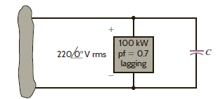 The load shown in Fig. P9.105 is located in Austin, Texas. Determine the new power factor if 3300 microfarads of capacitance is placed in parallel with this load.     Figure P9.105
