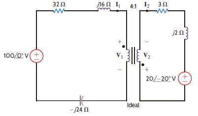 Determine I 1 , I 2 , V 1 , and V 2 in Fig. E10.11.     Figure E10.11