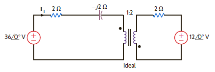 Given the network in Fig. E10.15, form an equivalent circuit for the transformer and secondary, and use the resultant network to compute I 1. Figure E10.15
