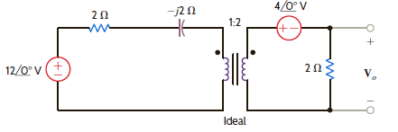 Given the network in Fig. E10.16, form an equivalent circuit for the transformer and primary, and use the resultant network to find V o. Figure E10.16