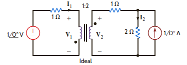 Determine I 1 , I 2 , V 1 , and V 2 in the network in Fig. P10.48.     Figure P10.48