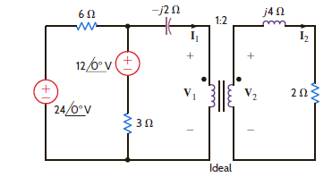 Form an equivalent circuit for the transformer and primary in the network shown in Fig. P10.61, and use this circuit to find the current I 2. Figure P10.61