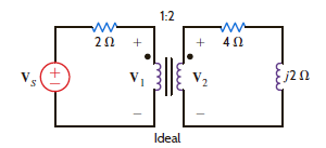 Determine the input impedance seen by the source in the circuit in Fig. P10.63. Figure P10.63