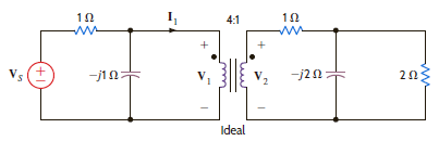 Determine the input impedance seen by the source in the circuit in Fig. P10.66. Figure P10.66