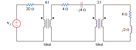 Determine the input impedance seen by the source in the network shown in Fig. P10.67. Figure P10.67