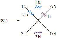 Determine the driving point impedance at the input terminals 1-2 for the network shown in Fig. P12.8 as a function of s if (a) terminals 3-4 are open and (b) terminals 3-4 are shorted. Figure P12.8