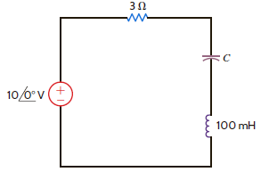 Given the network in Fig. E12.11, find the value C that will place the circuit in resonance at 1800 rad/s.     Figure E12.11