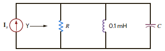 The parallel RLC resonant circuit in Fig. E12.19 has a resonant frequency of 12,000 rad/s and an admittance of 5 mS at resonance. Find R and C. Figure E12.19