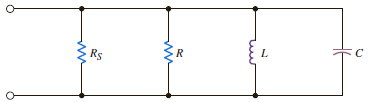 Consider the network in Fig. P12.60. If R = 1 k , L = 20 mH, C = 50 F, and R S = , determine the resonant frequency 0 , the Q of the network, and the bandwidth of the network. What impact does an R S of 10 k have on the quantities determined      Figure P12.60