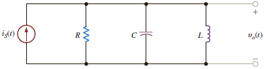 The source in the network in Fig. P12.67 is i S ( t ) = cos 1000 t + cos 1500 t A. R = 200 and C = 500 F. If 0 = 1000 rad/s, find L , Q , and the BW. Compute the output voltage v o ( t ) and discuss the magnitude of the output voltage at the two input frequencies. Figure P12.67
